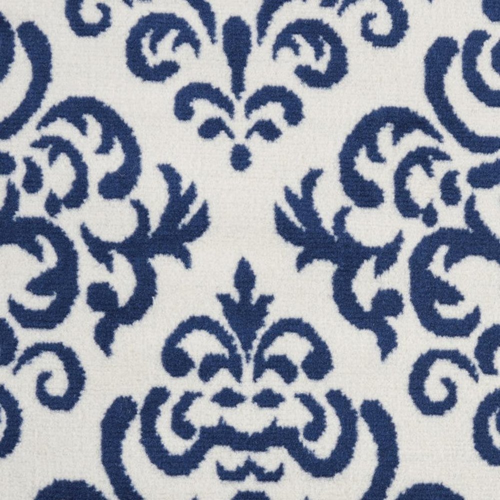 6' X 9' Blue and White Damask Power Loom Area Rug