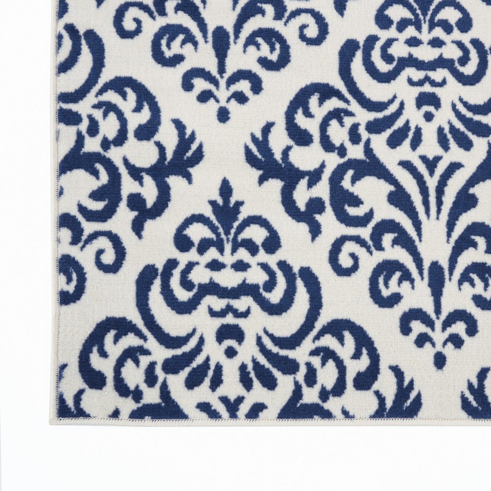 6' X 9' Blue and White Damask Power Loom Area Rug