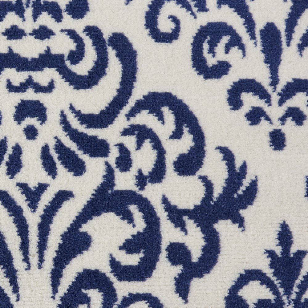 8' Blue and White Round Damask Power Loom Area Rug