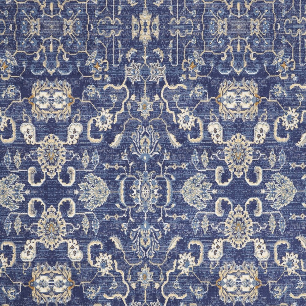 7' X 10' Blue and Beige Floral Power Loom Area Rug