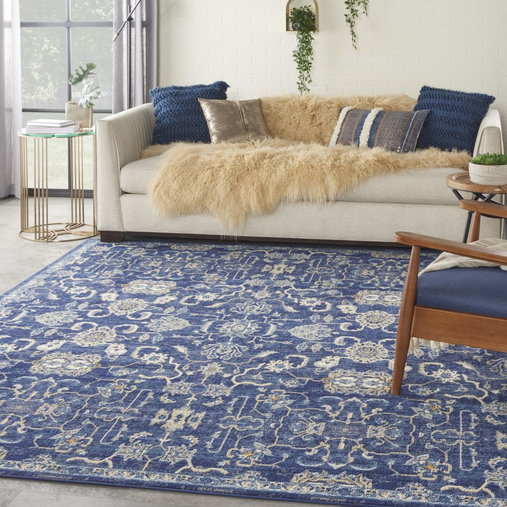 7' X 10' Blue and Beige Floral Power Loom Area Rug