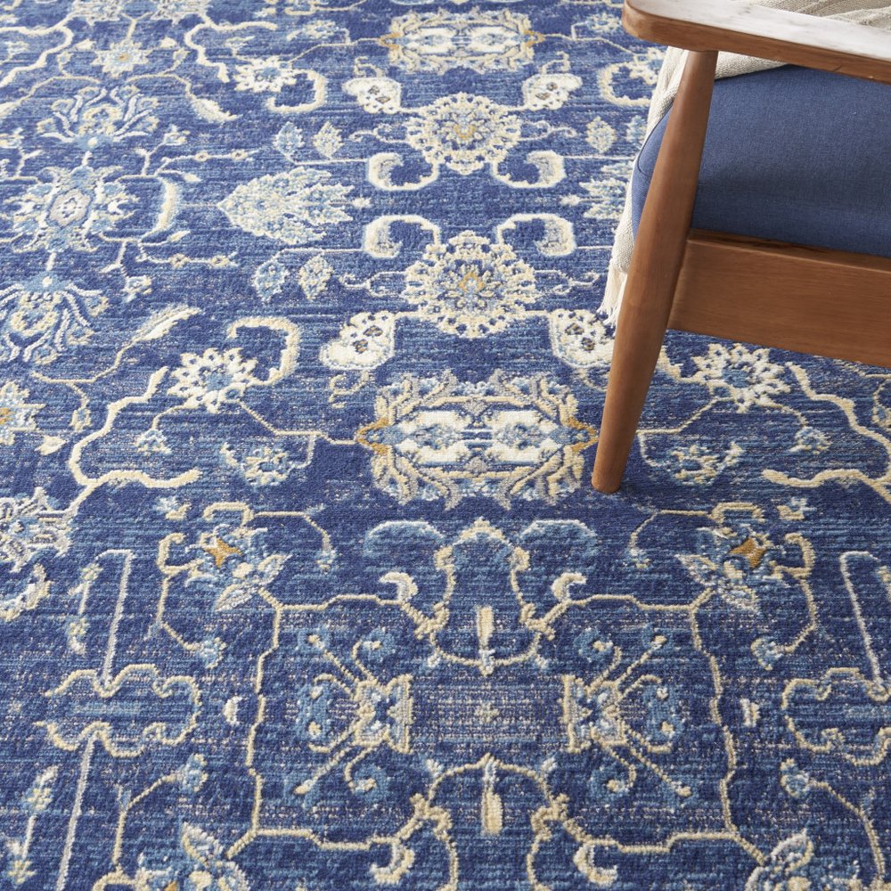 7' X 10' Blue and Beige Floral Power Loom Area Rug
