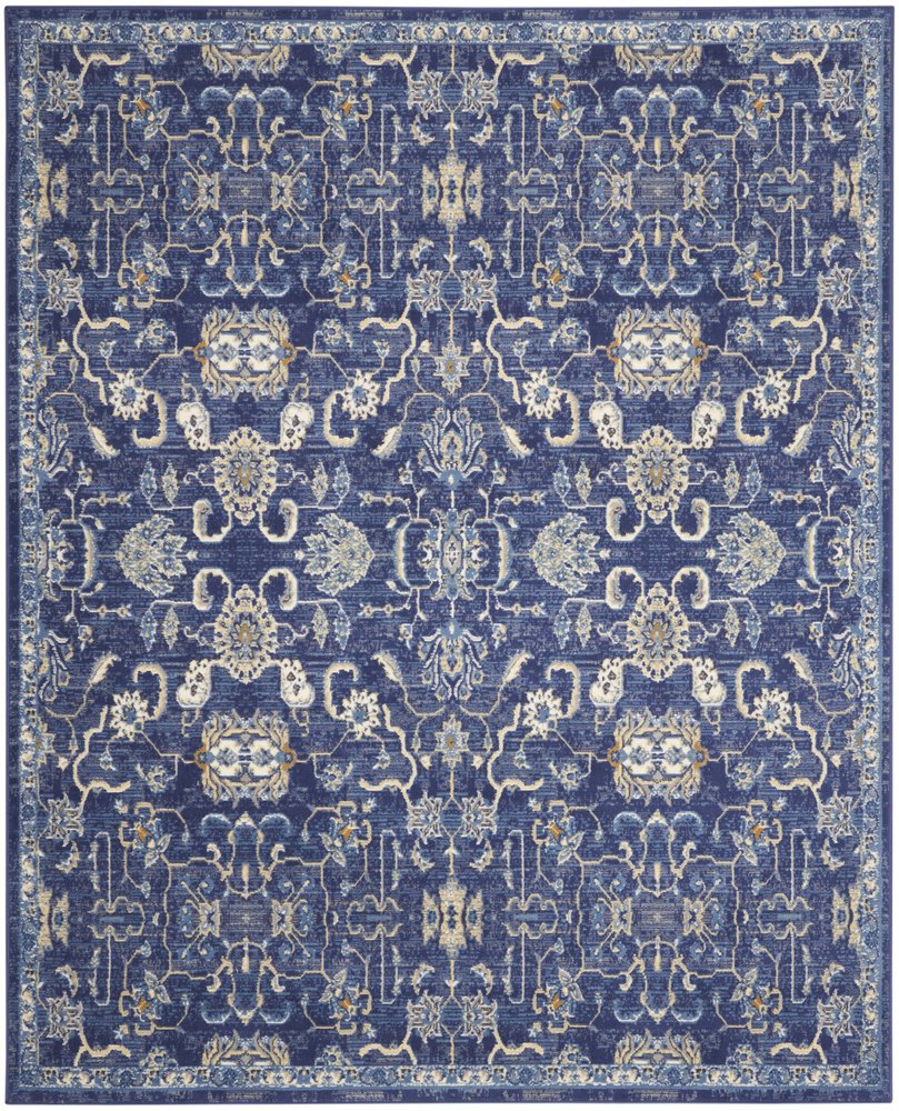 7' X 10' Blue and Beige Floral Power Loom Area Rug