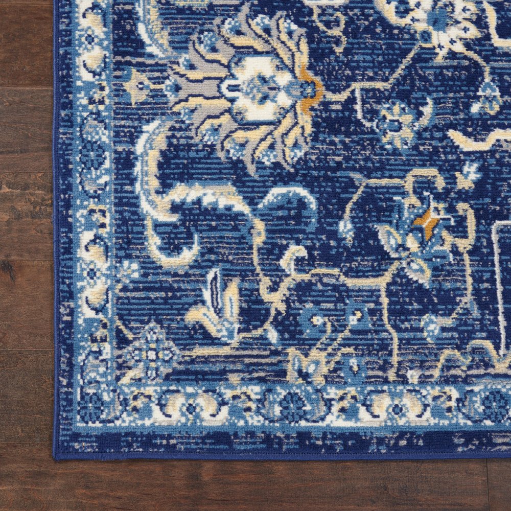 7' X 10' Blue and Beige Floral Power Loom Area Rug