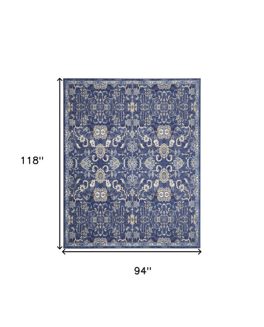 8' X 10' Blue and Beige Floral Power Loom Area Rug