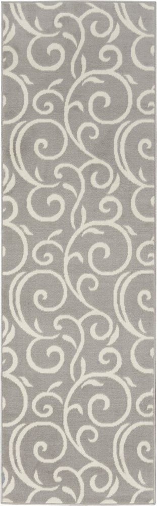 8' Gray Floral Runner Rug