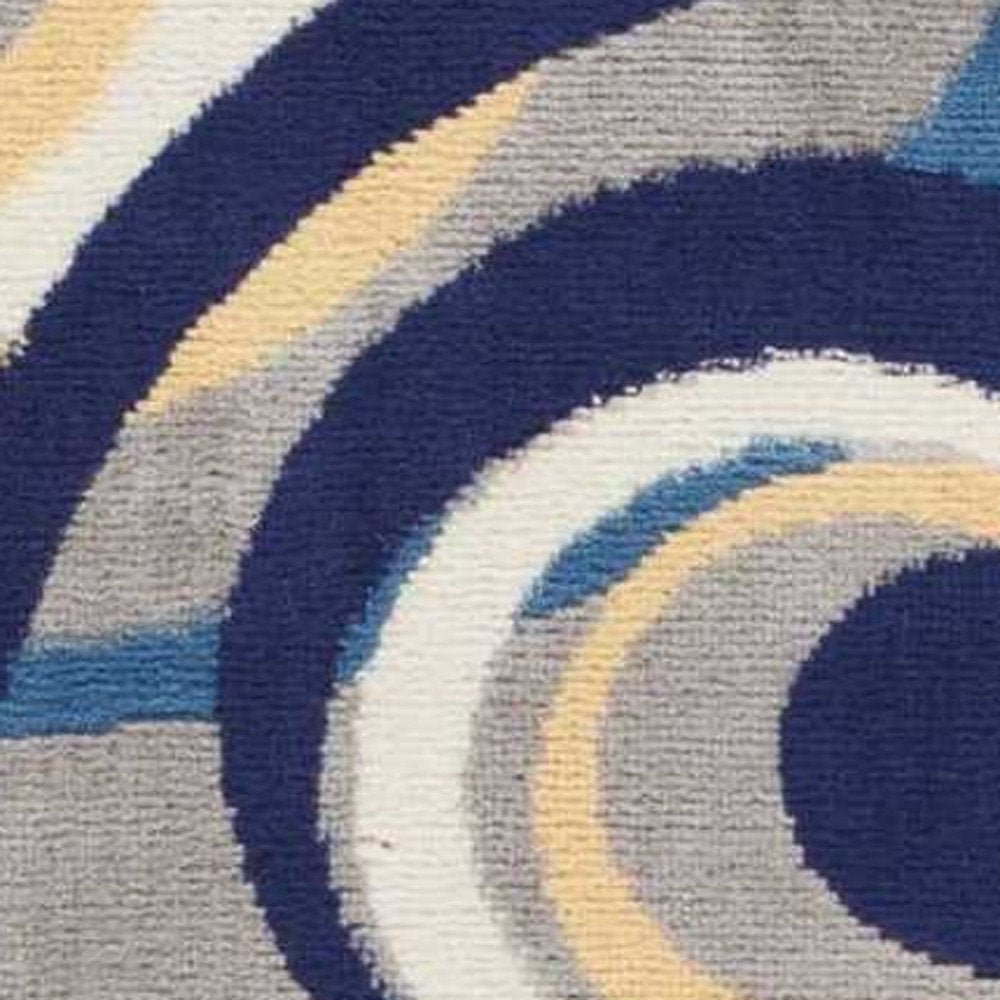 8' Gray And Blue Geometric Runner Rug