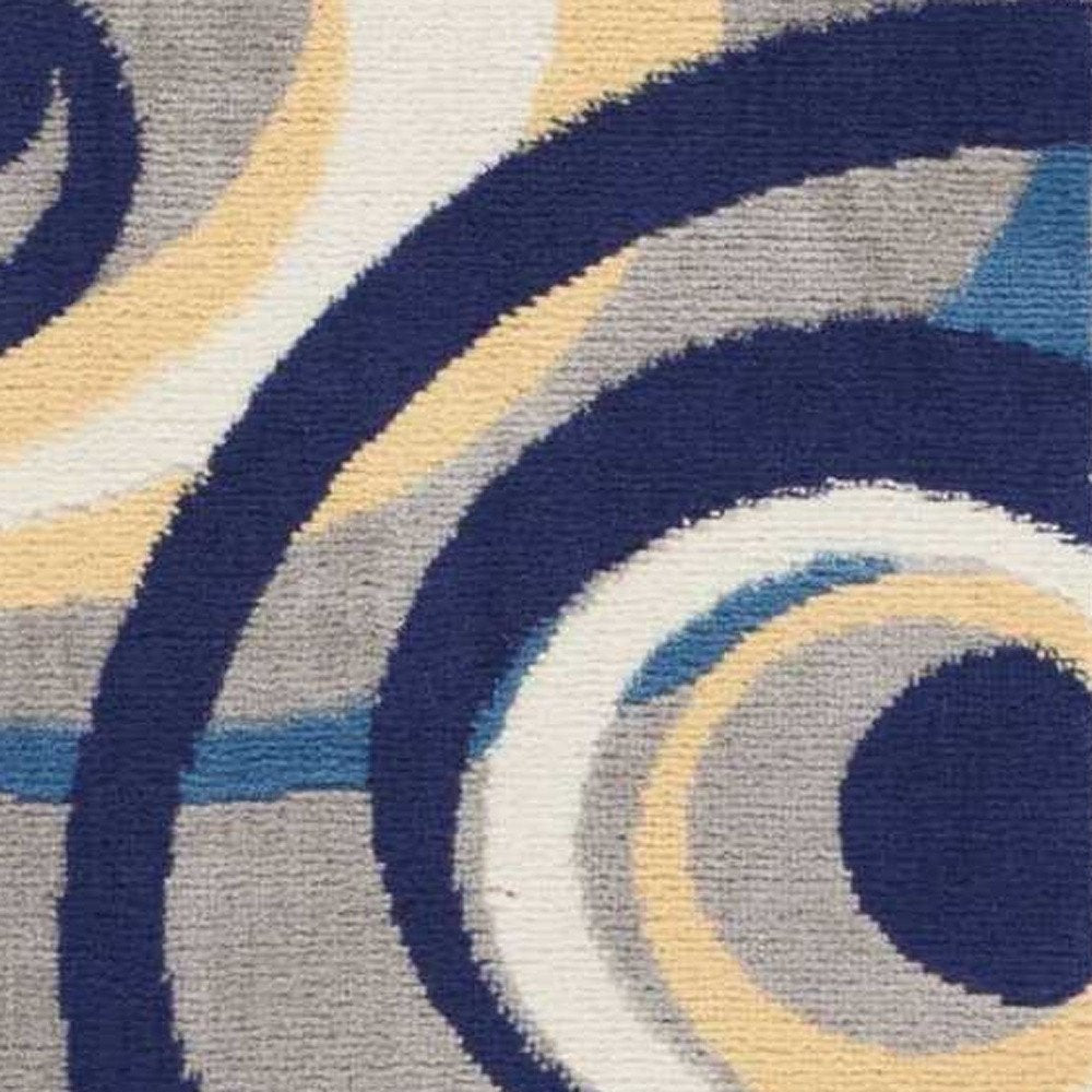 8' Gray And Blue Geometric Runner Rug