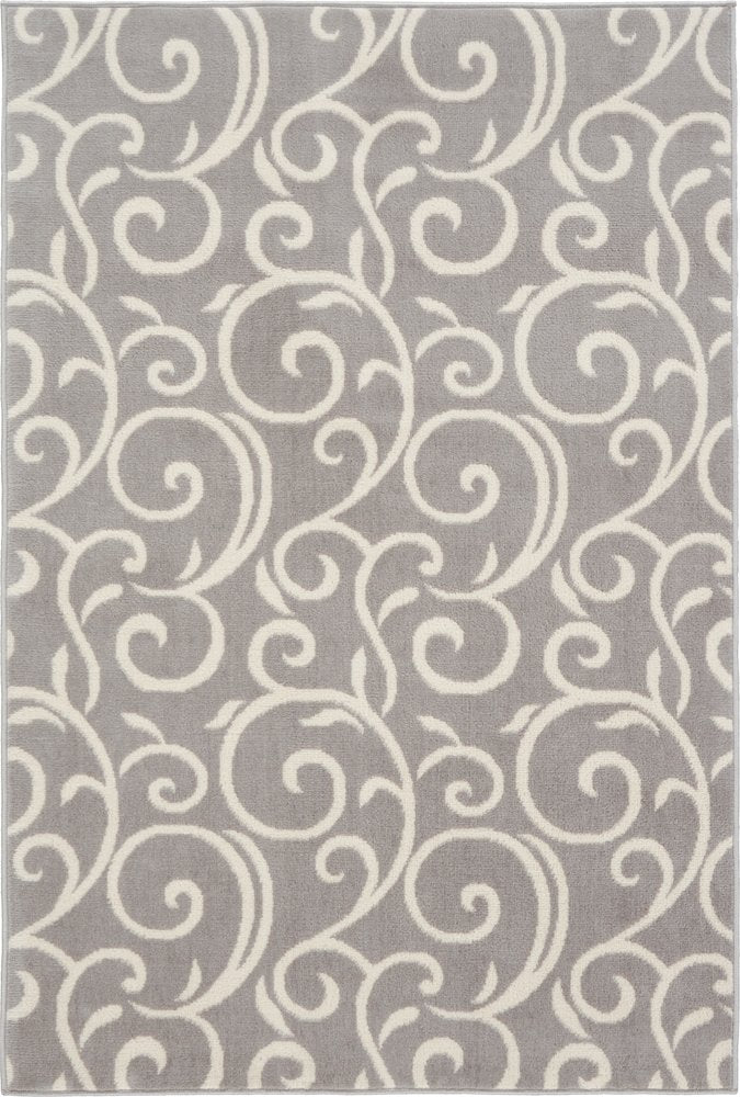 4' X 6' Gray and Ivory Floral Vines Power Loom Area Rug