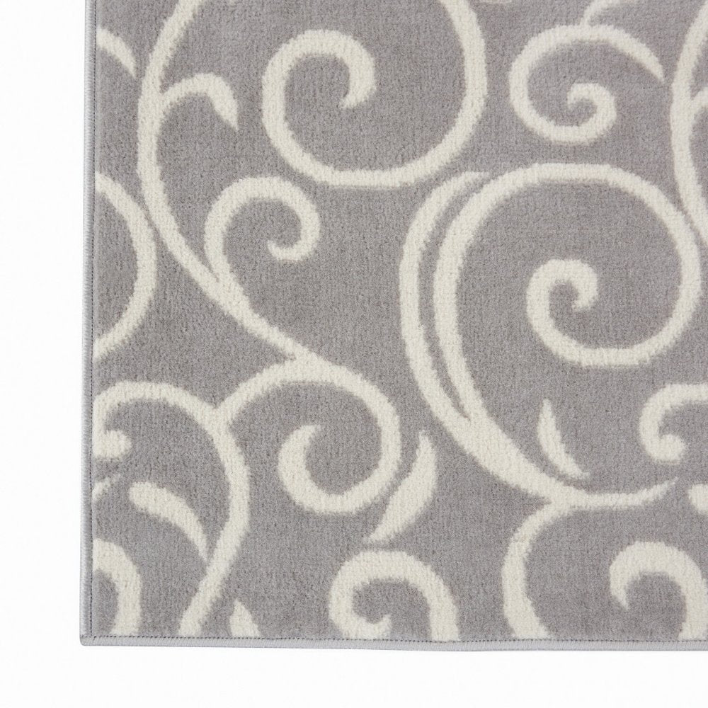 4' X 6' Gray and Ivory Floral Vines Power Loom Area Rug