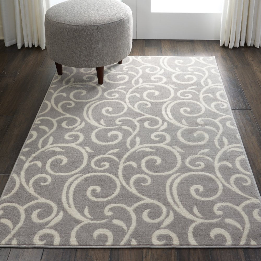 4' X 6' Gray and Ivory Floral Vines Power Loom Area Rug