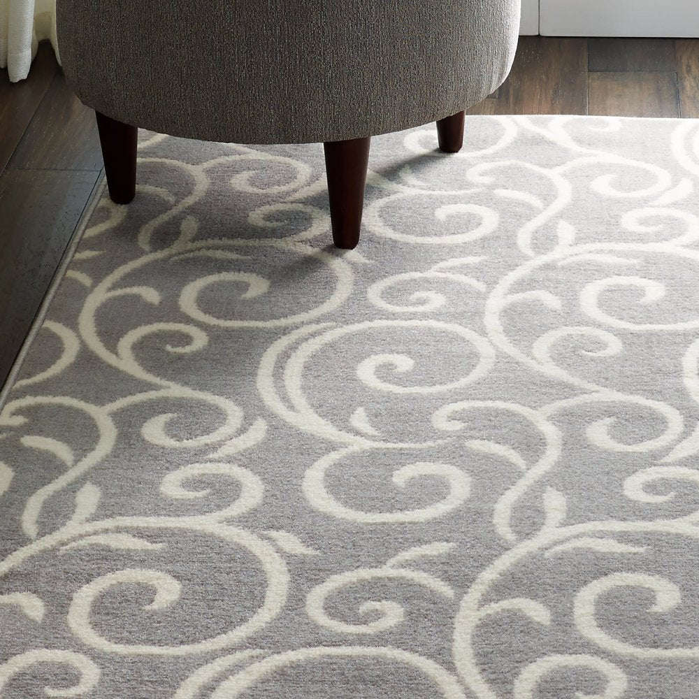 4' X 6' Gray and Ivory Floral Vines Power Loom Area Rug