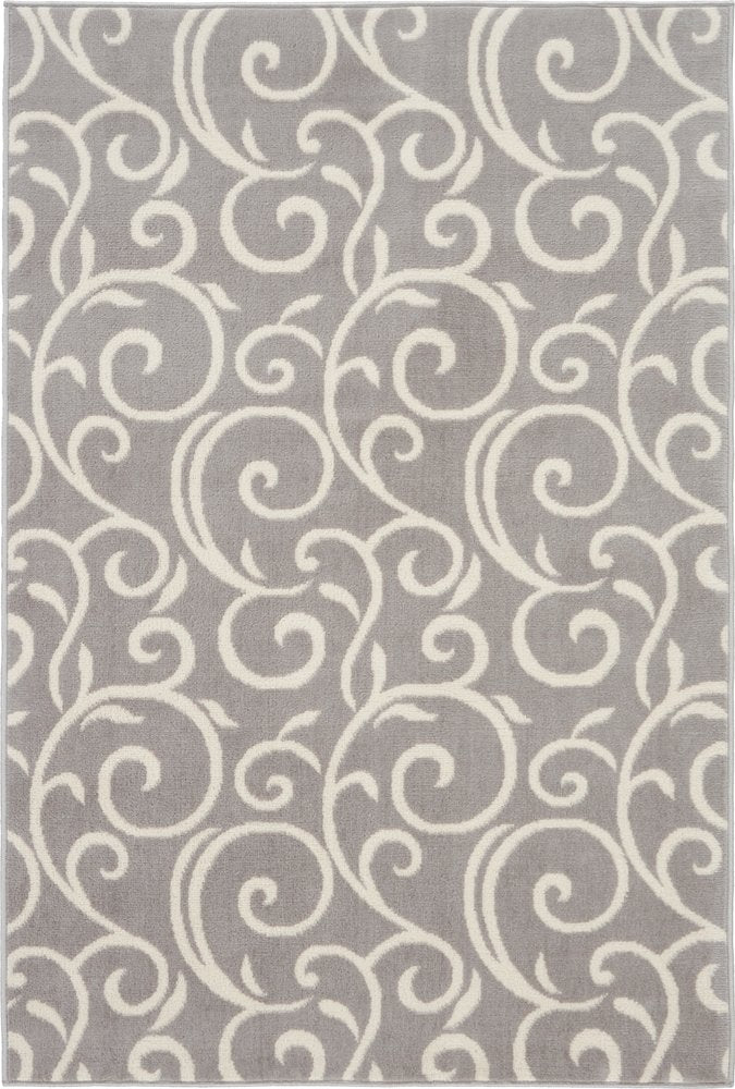 4' X 6' Gray and Ivory Floral Vines Power Loom Area Rug