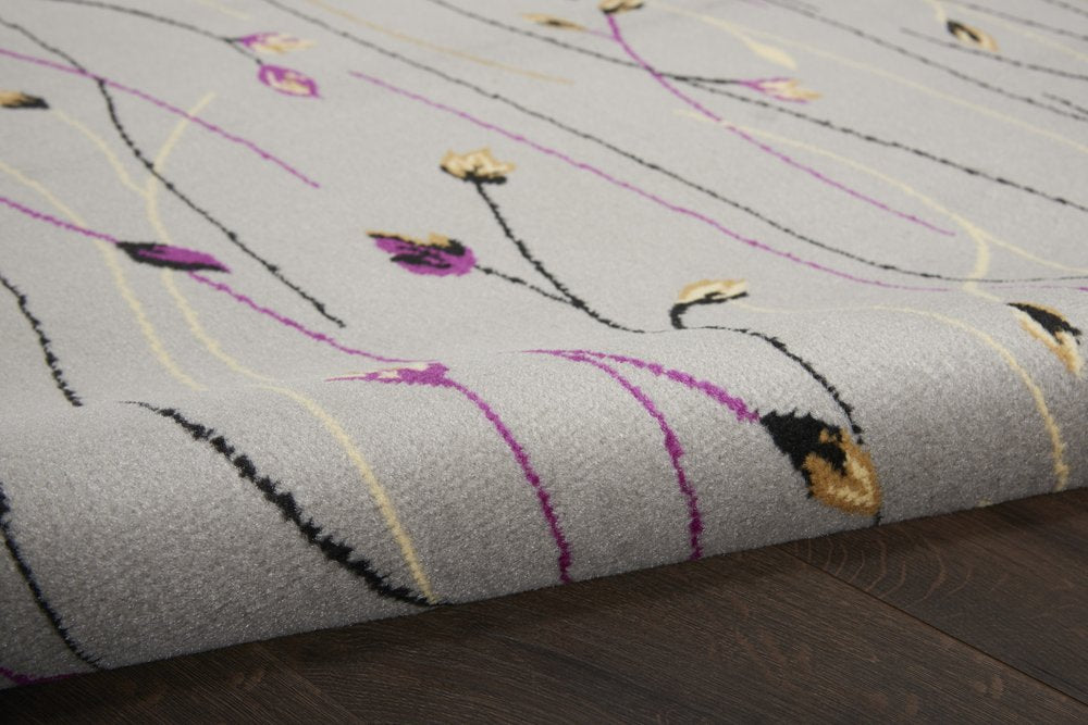 4' X 6' Gray and Pink Floral Power Loom Area Rug