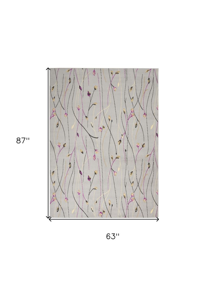 5' X 7' Gray and Pink Floral Power Loom Area Rug