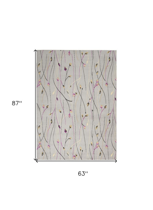 5' X 7' Gray and Pink Floral Power Loom Area Rug