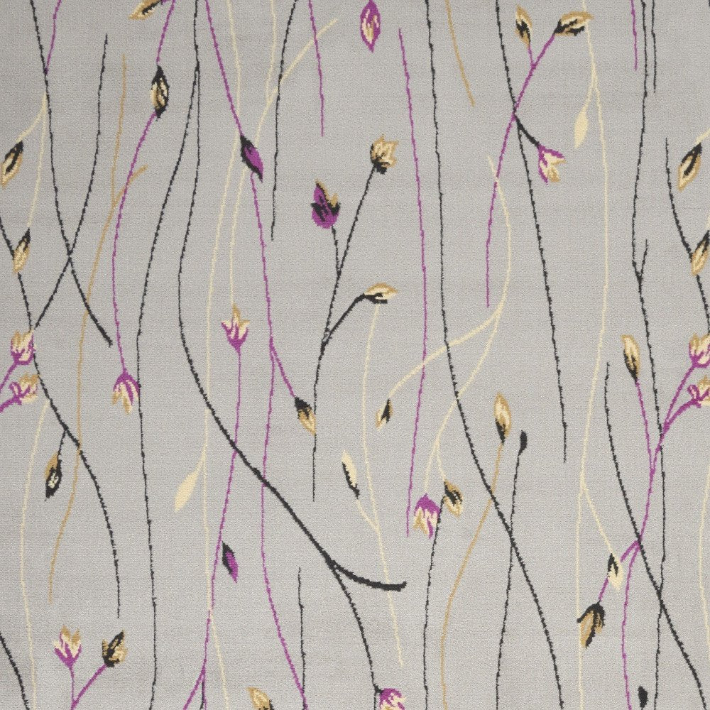 5' X 7' Gray and Pink Floral Power Loom Area Rug