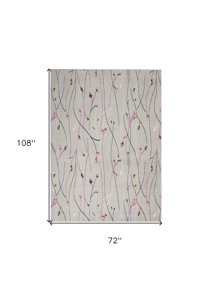 6' X 9' Gray and Pink Floral Power Loom Area Rug