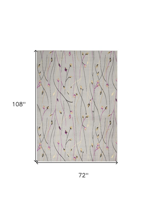 6' X 9' Gray and Pink Floral Power Loom Area Rug