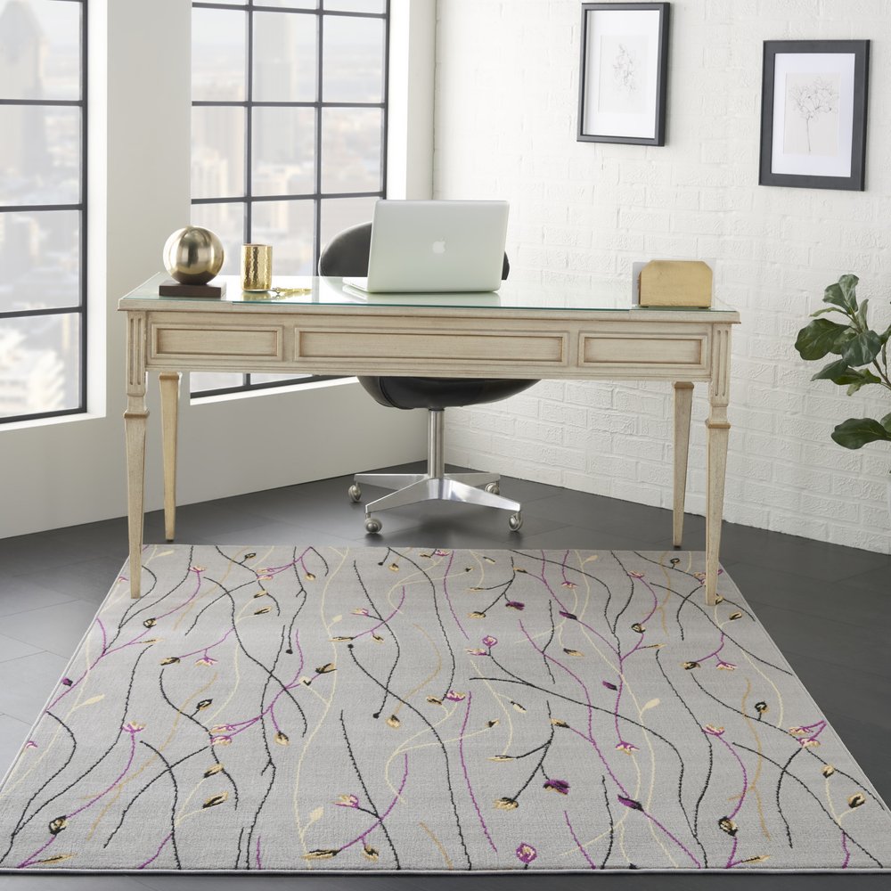 6' X 9' Gray and Pink Floral Power Loom Area Rug