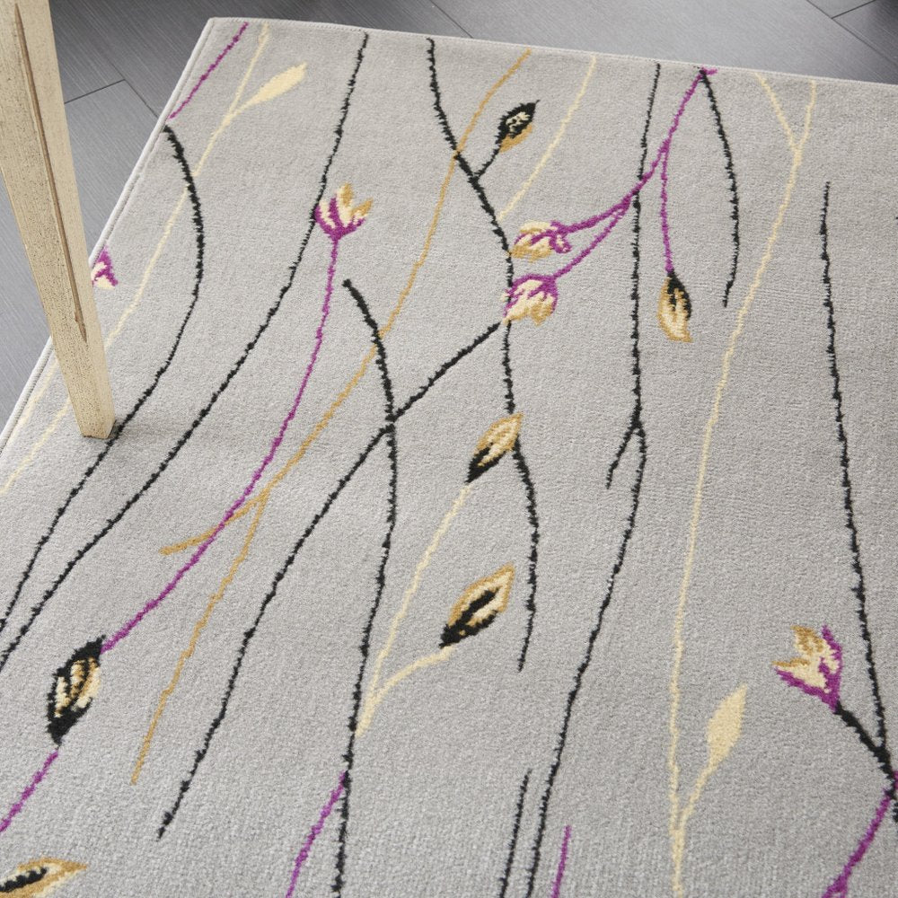 6' X 9' Gray and Pink Floral Power Loom Area Rug