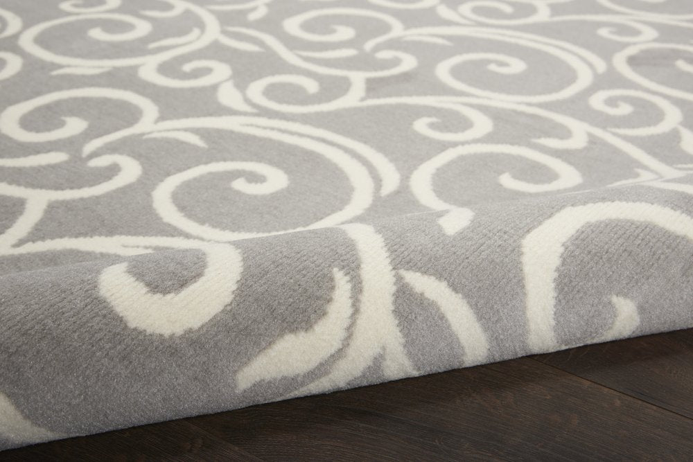 7' X 10' Gray and Ivory Floral Vines Power Loom Area Rug