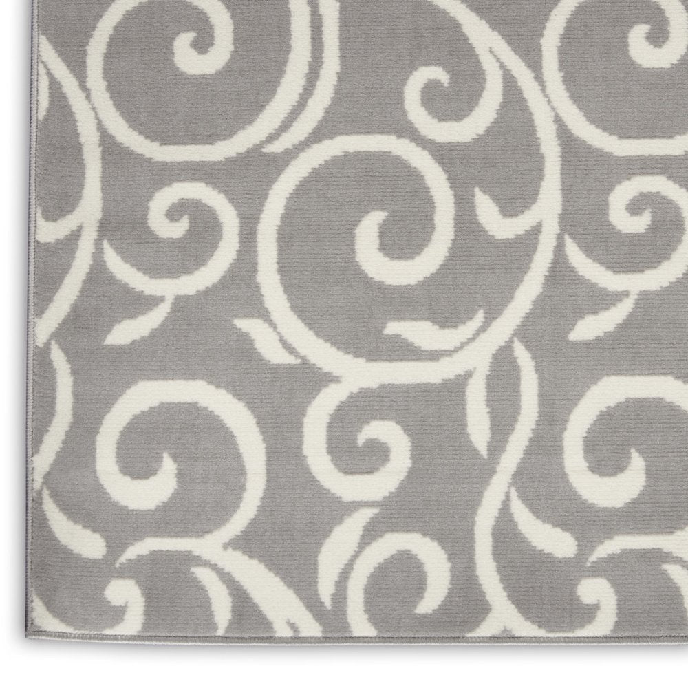 7' X 10' Gray and Ivory Floral Vines Power Loom Area Rug
