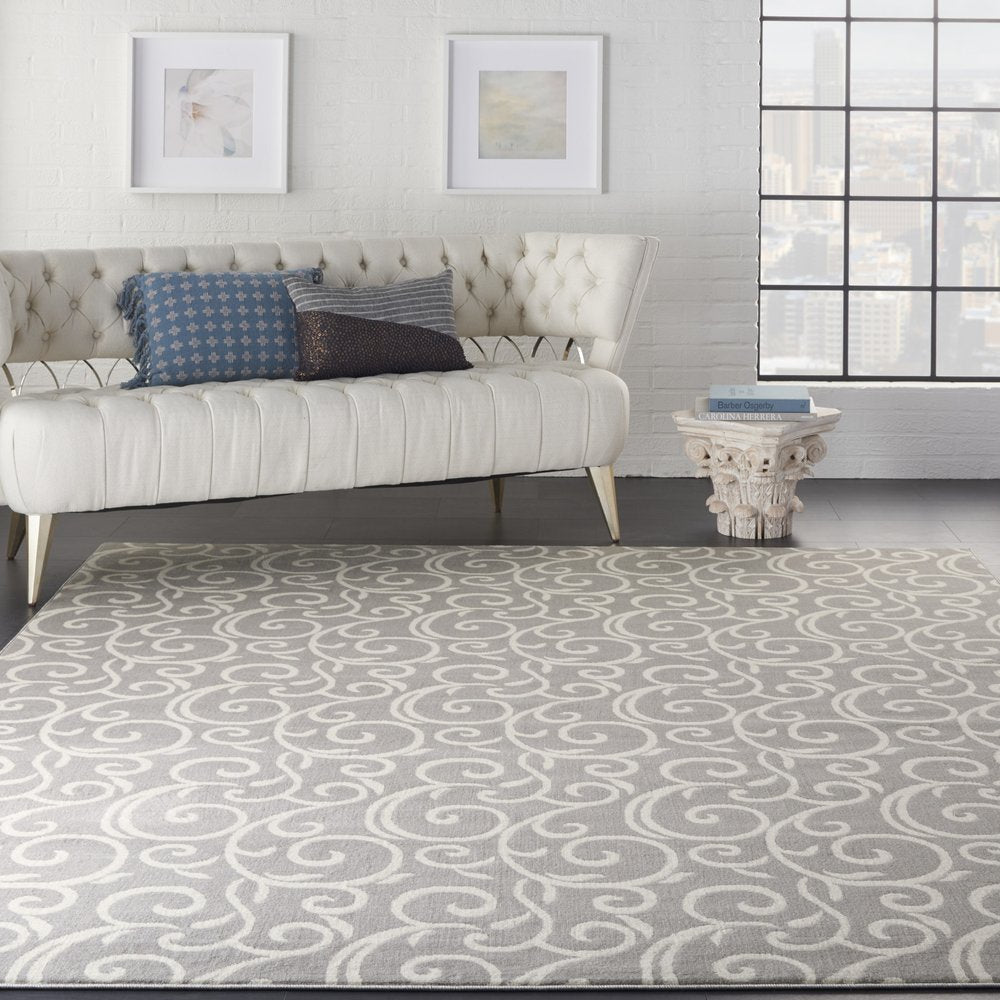 7' X 10' Gray and Ivory Floral Vines Power Loom Area Rug