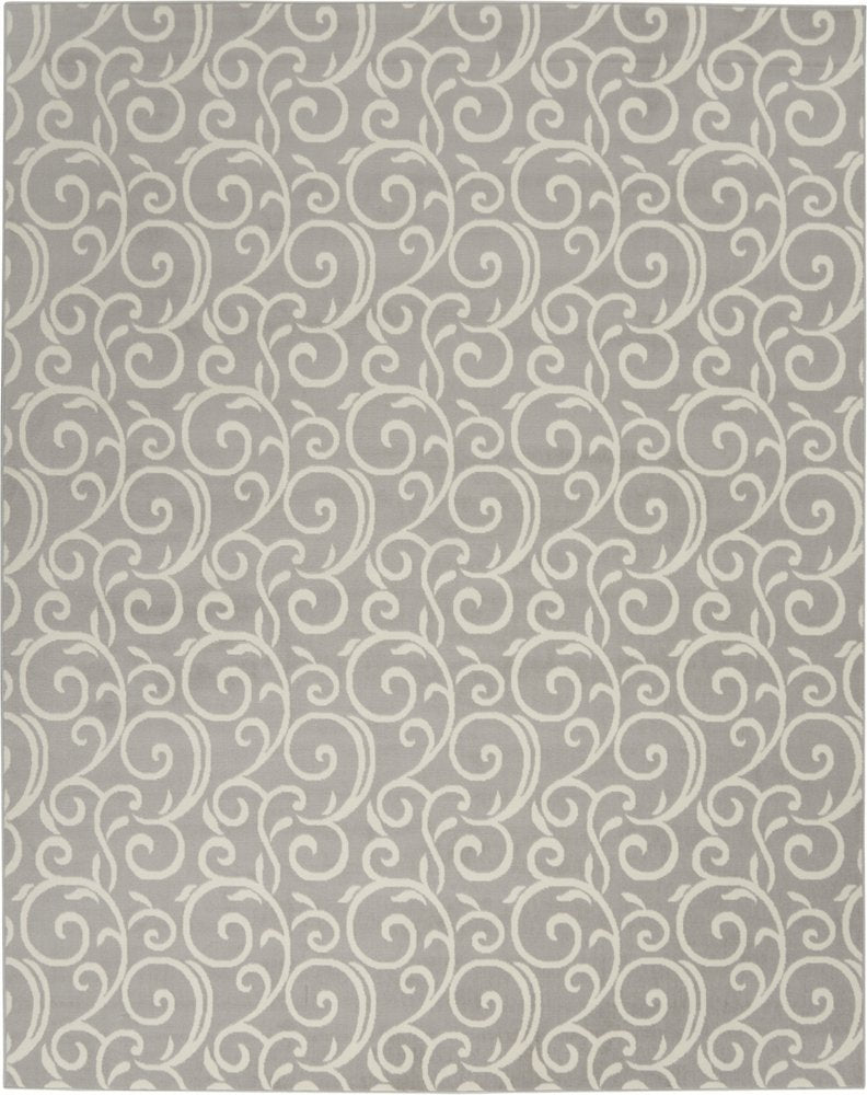 7' X 10' Gray and Ivory Floral Vines Power Loom Area Rug