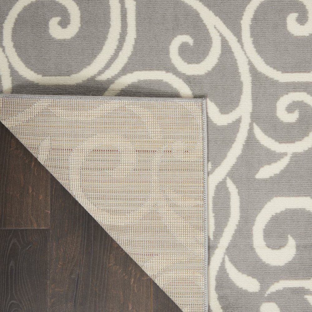 7' X 10' Gray and Ivory Floral Vines Power Loom Area Rug