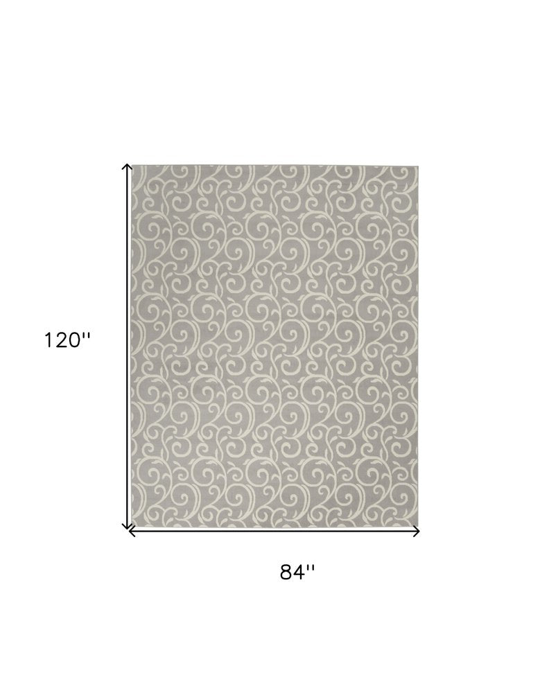 7' X 10' Gray and Ivory Floral Vines Power Loom Area Rug