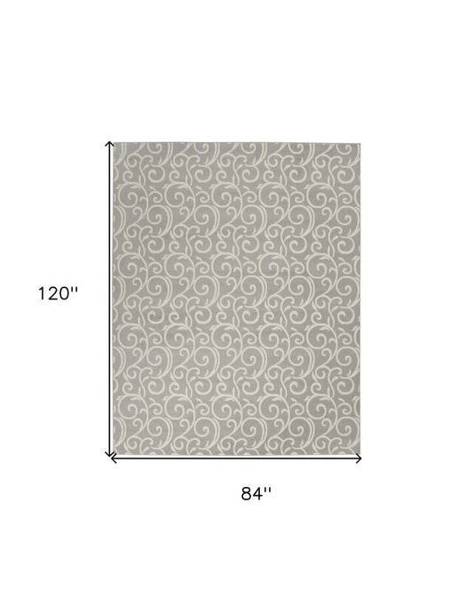 7' X 10' Gray and Ivory Floral Vines Power Loom Area Rug