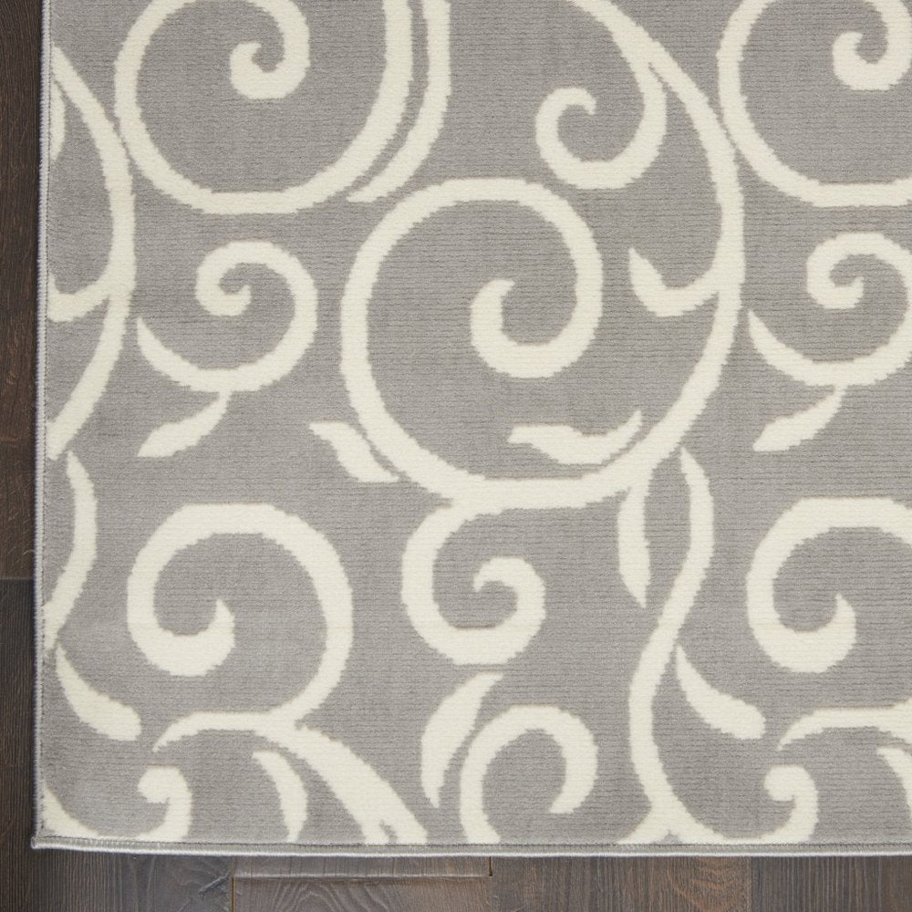 7' X 10' Gray and Ivory Floral Vines Power Loom Area Rug