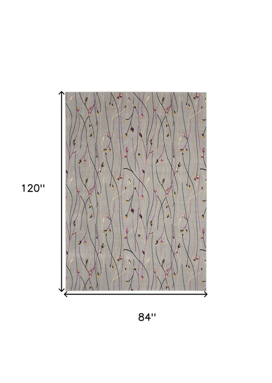 7' X 10' Gray and Pink Floral Power Loom Area Rug