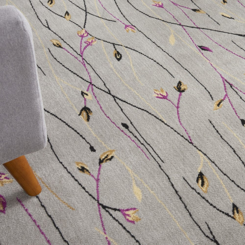 7' X 10' Gray and Pink Floral Power Loom Area Rug