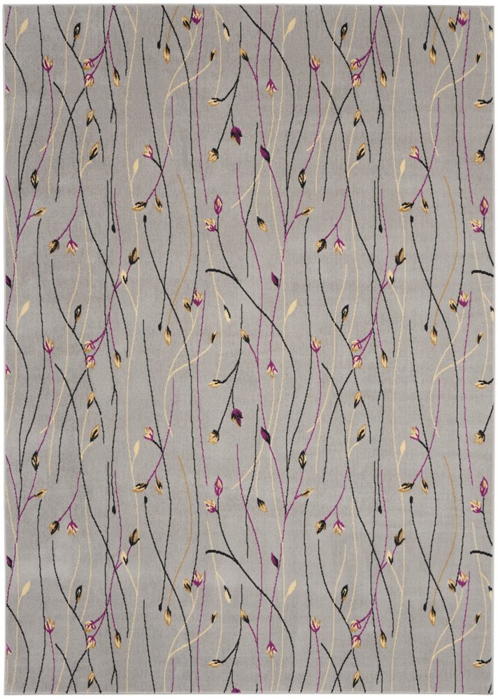 7' X 10' Gray and Pink Floral Power Loom Area Rug