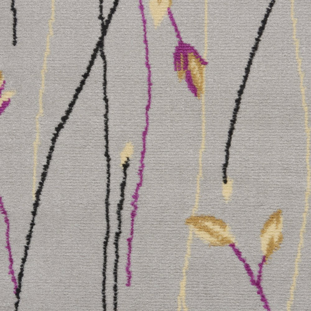 8' Gray and Pink Round Floral Power Loom Area Rug