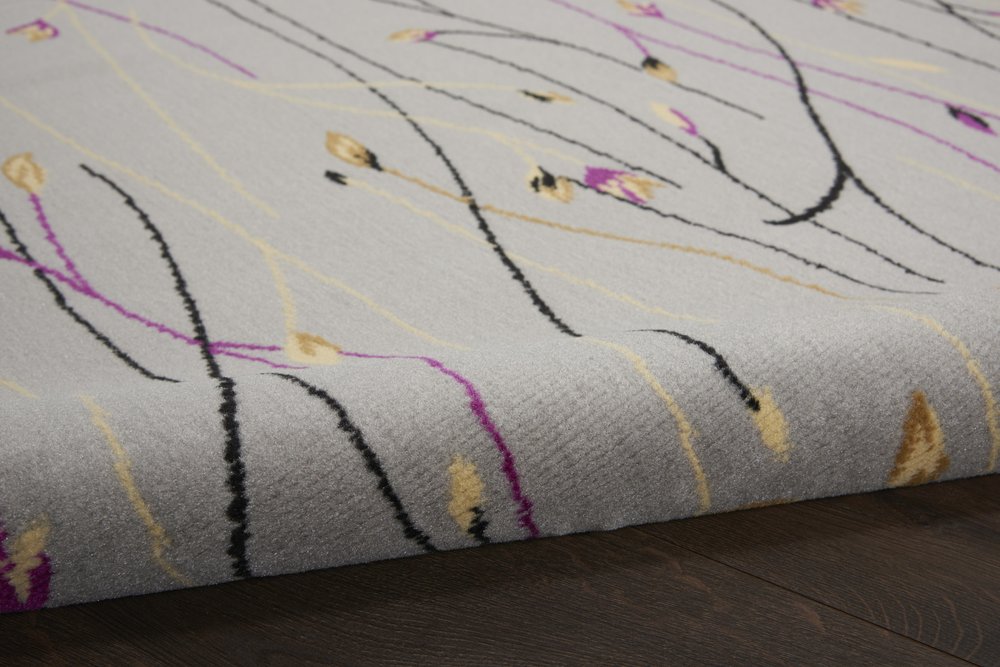 8' Gray and Pink Round Floral Power Loom Area Rug