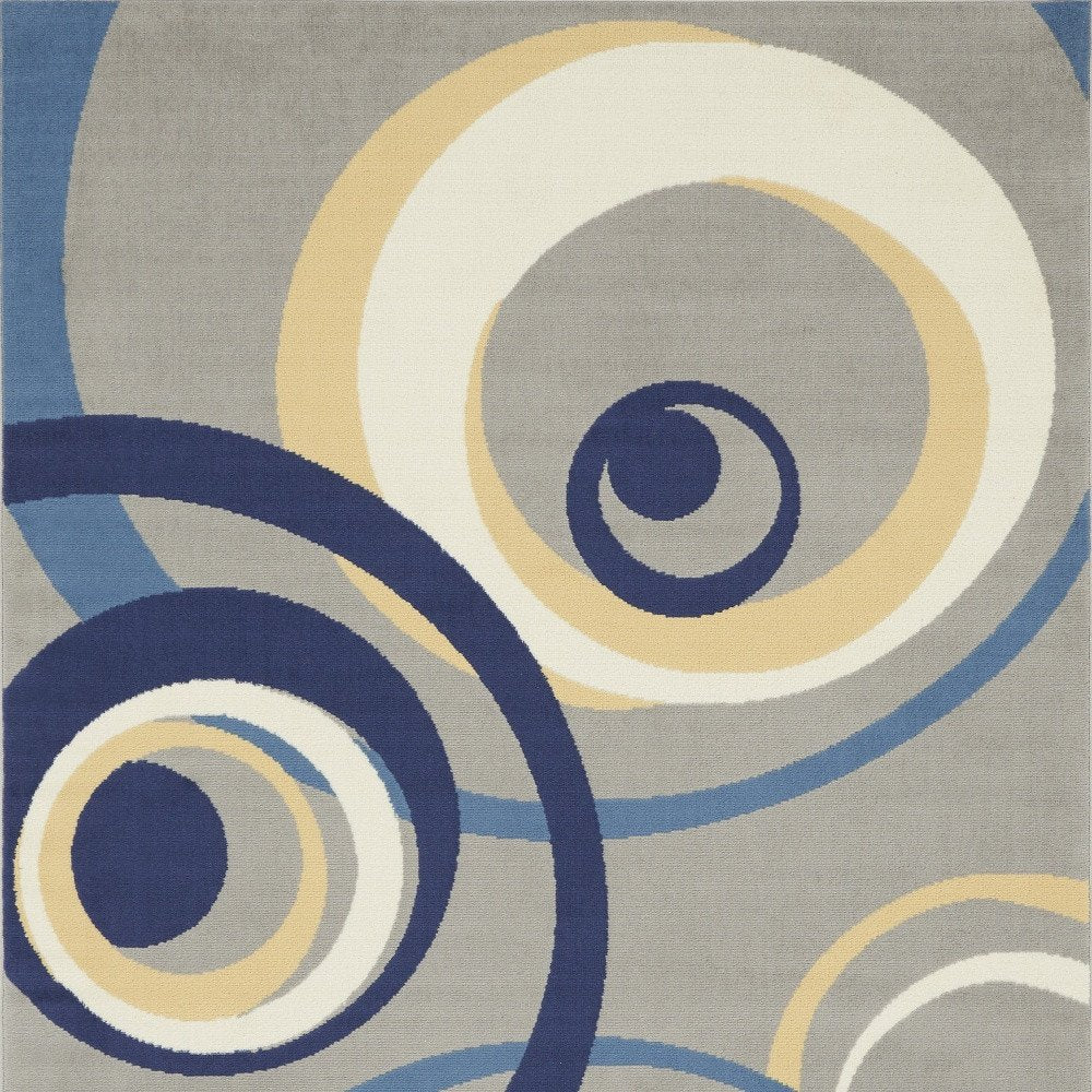 4' X 6' Gray and Blue Geometric Power Loom Area Rug