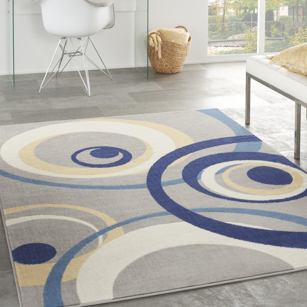 4' X 6' Gray and Blue Geometric Power Loom Area Rug