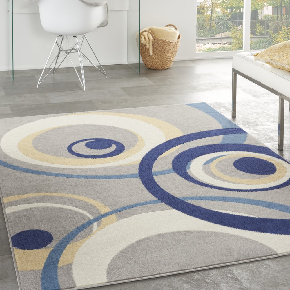 5' X 7' Gray and Blue Geometric Power Loom Area Rug