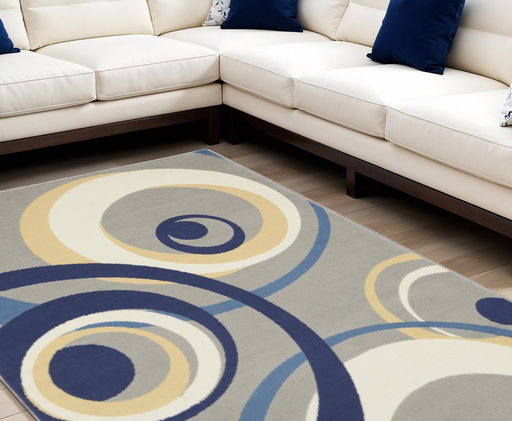 6' X 9' Gray and Blue Geometric Power Loom Area Rug