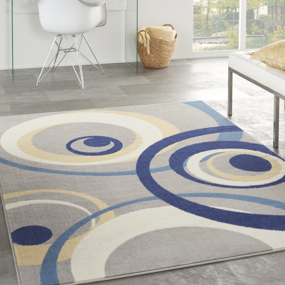 6' X 9' Gray and Blue Geometric Power Loom Area Rug