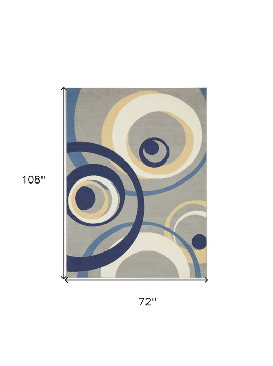 6' X 9' Gray and Blue Geometric Power Loom Area Rug