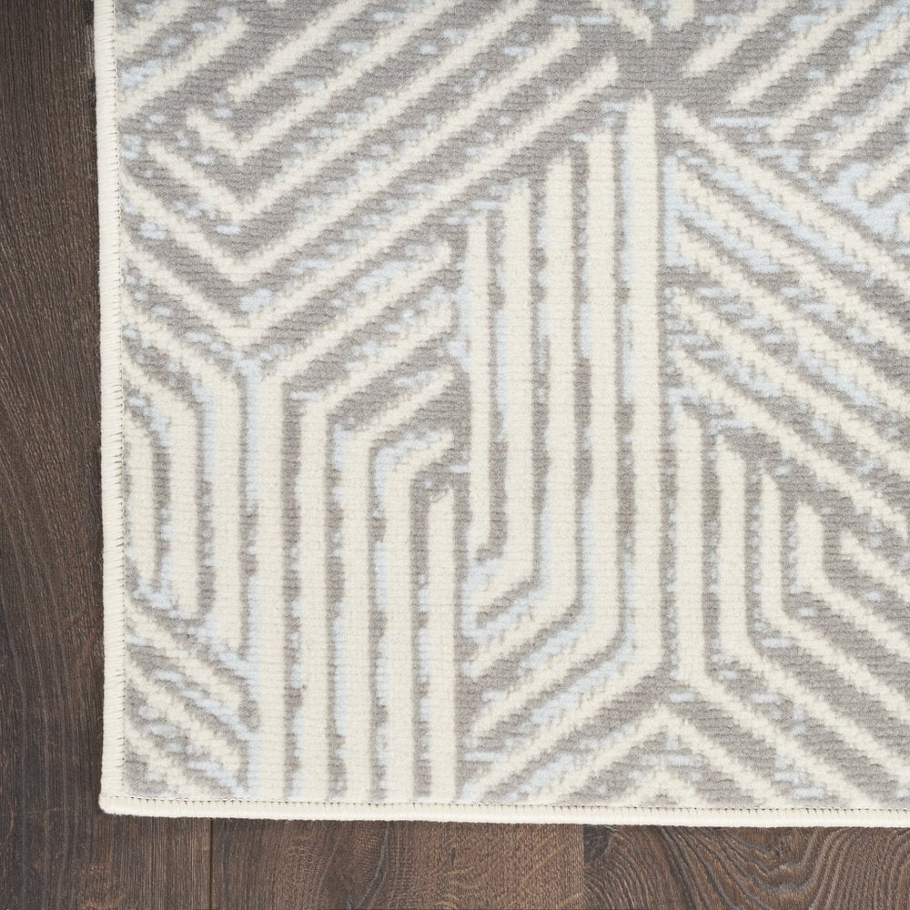 8' Gray And Ivory Geometric Runner Rug