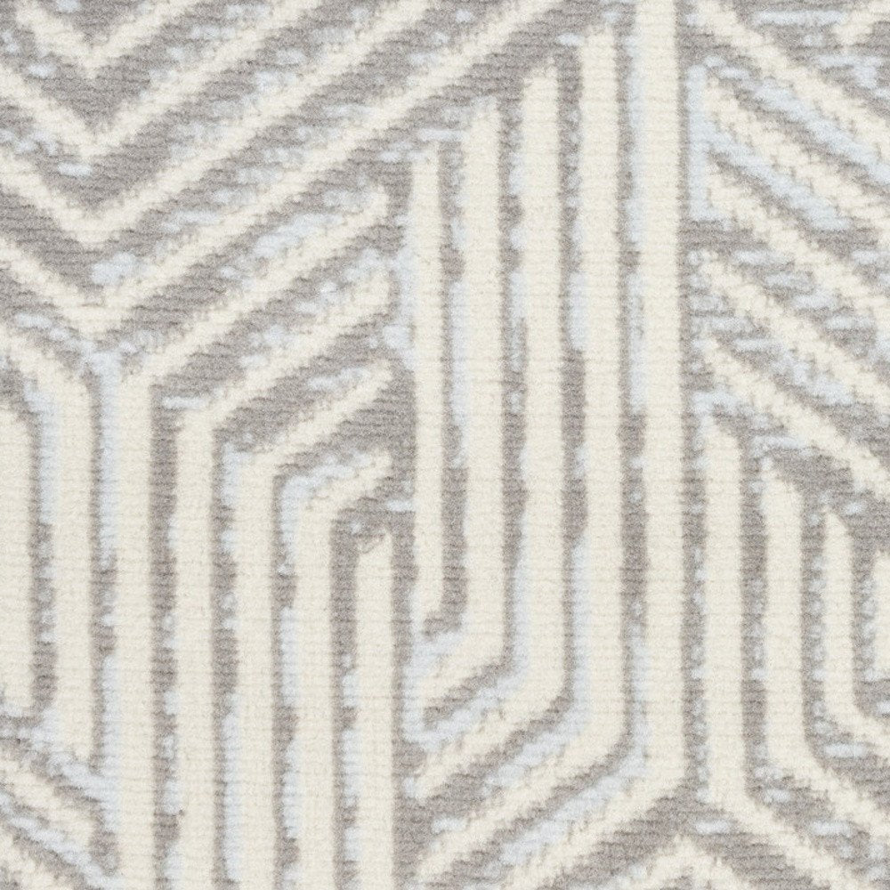 8' Gray And Ivory Geometric Runner Rug