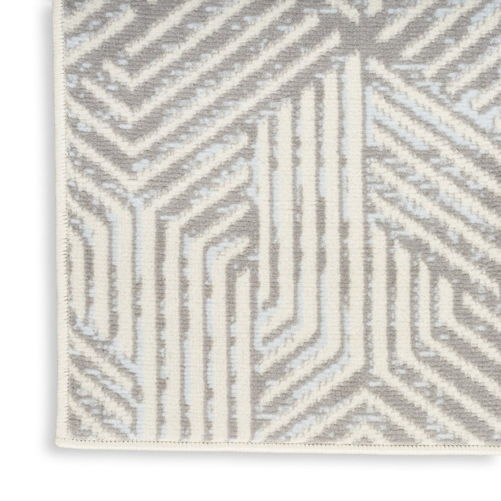 8' Gray And Ivory Geometric Runner Rug