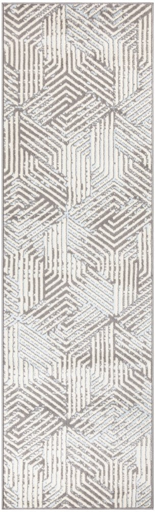 8' Gray And Ivory Geometric Runner Rug