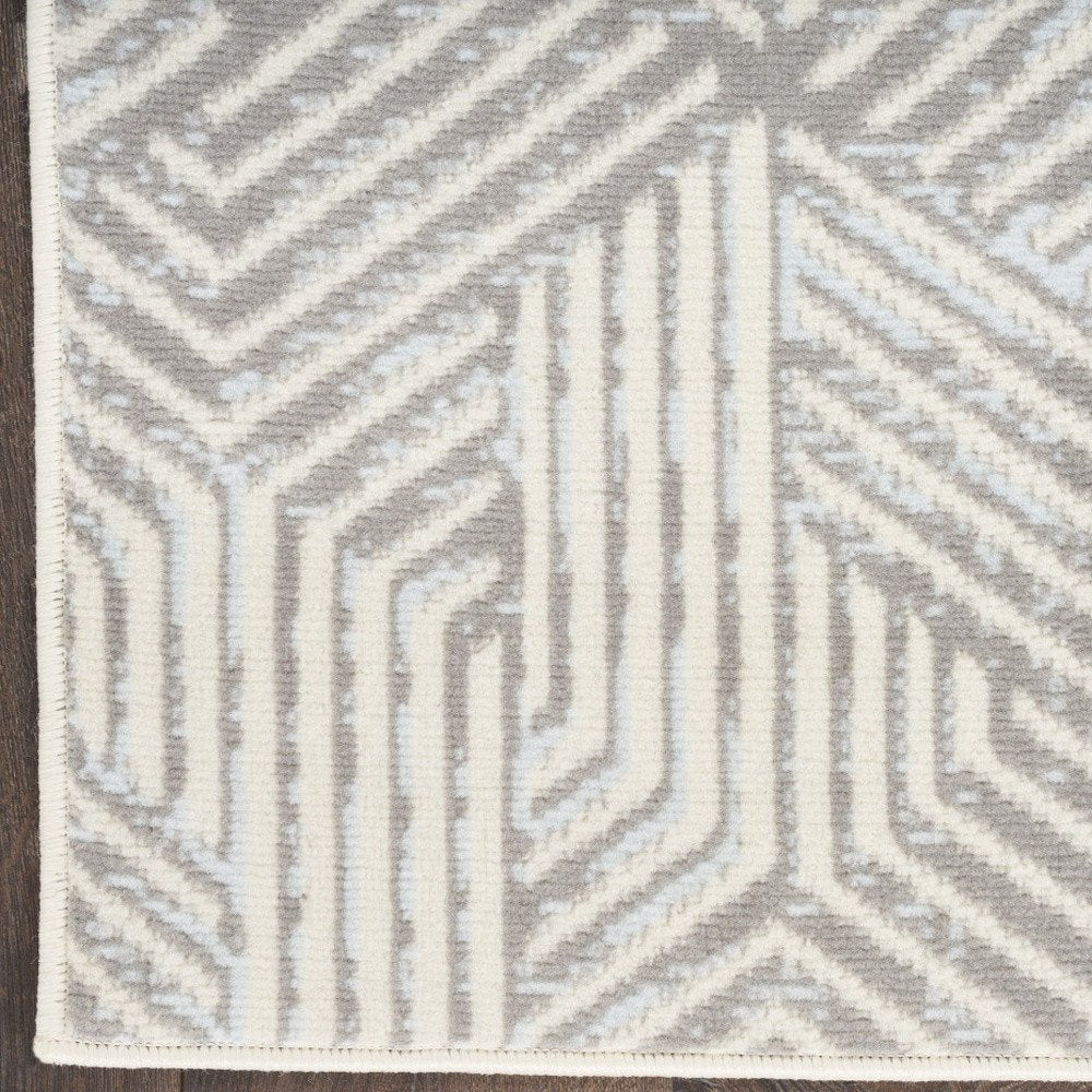 8' Gray And Ivory Geometric Runner Rug