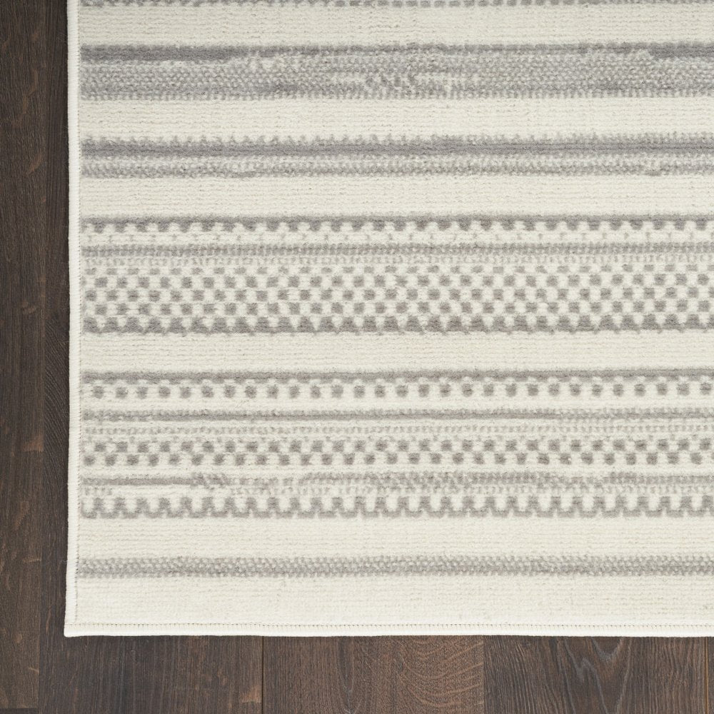 8' Gray And Ivory Striped Distressed Runner Rug